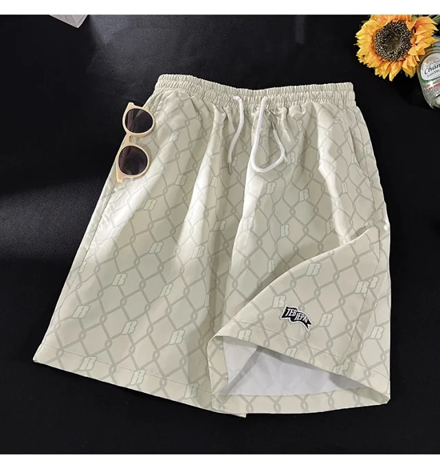 Men's Summer Plaid Patchwork Beach Shorts Detail