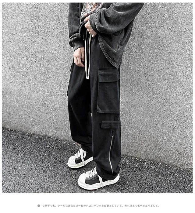 Grey American Retro Cargo Pants for Men Detail