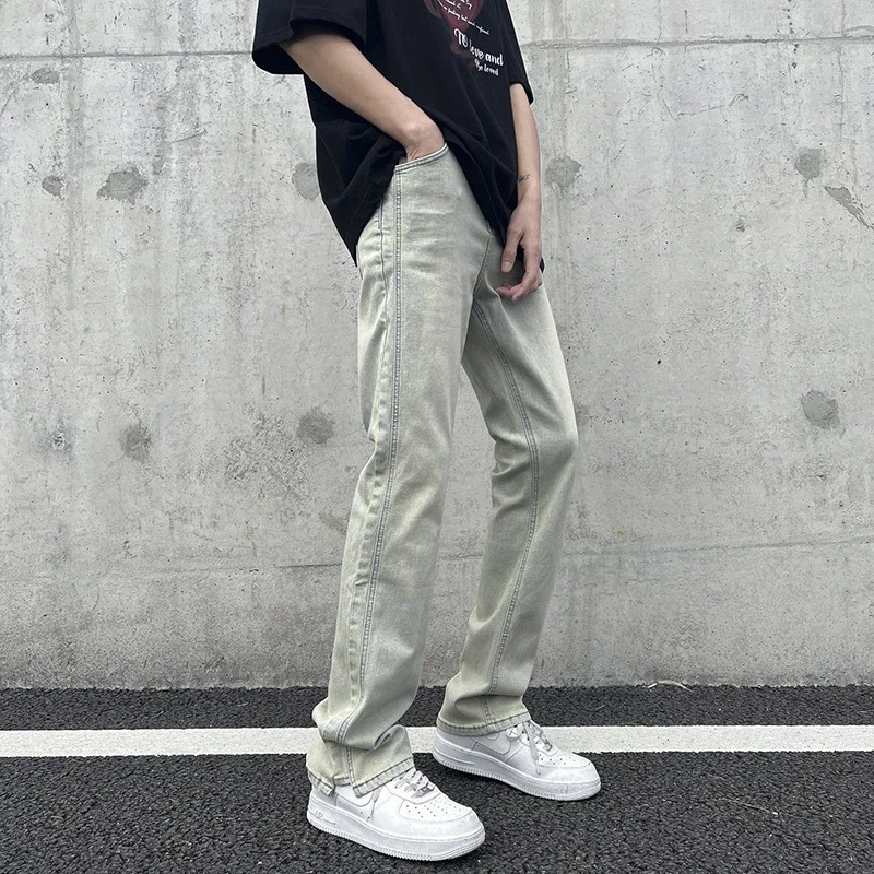 Men's Loose Straight Jeans with Yellow Mud Dyeing