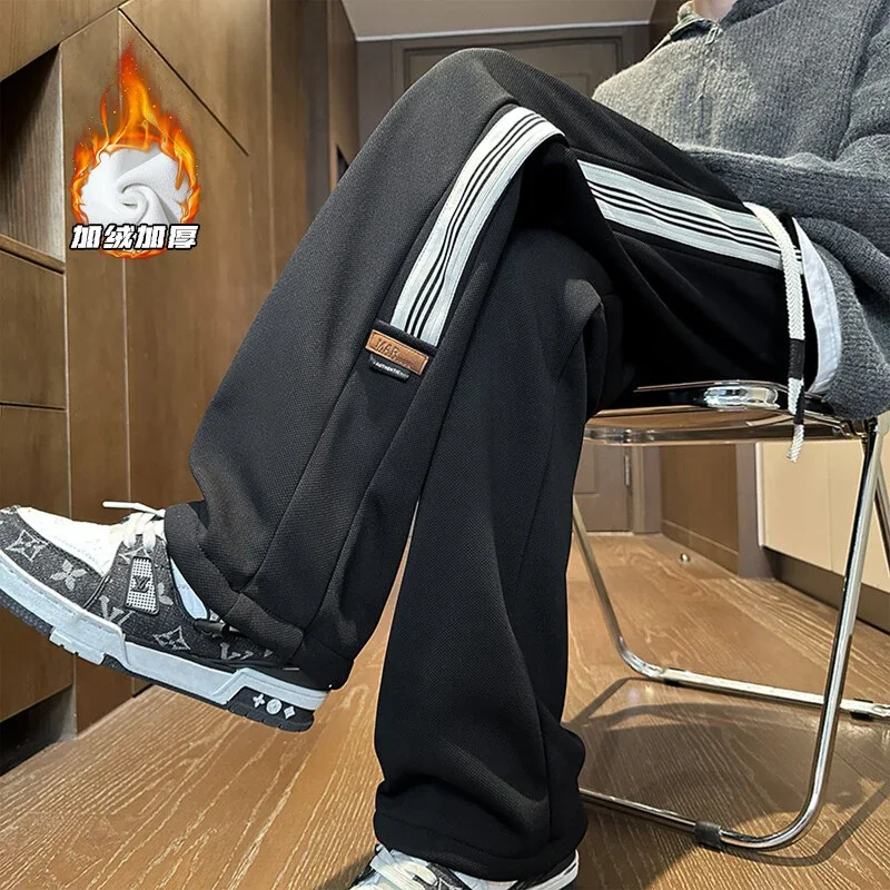 Men's 2025 Winter Fleece Wide Leg Straight Sweatpants