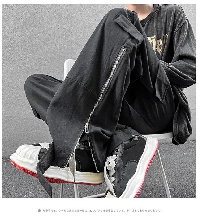 Grey American Retro Cargo Pants for Men Detail