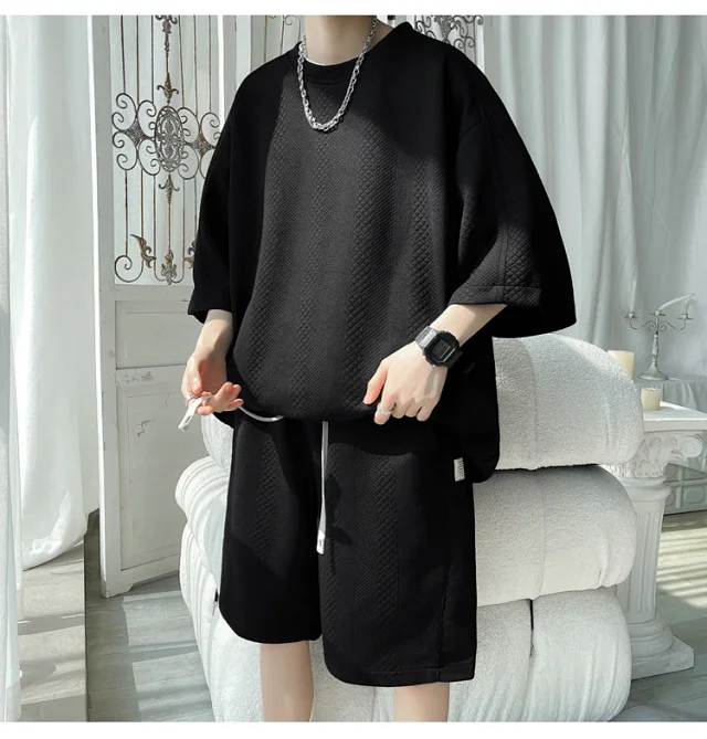 Summer Loose Jacquard Men's Sport Set Detail