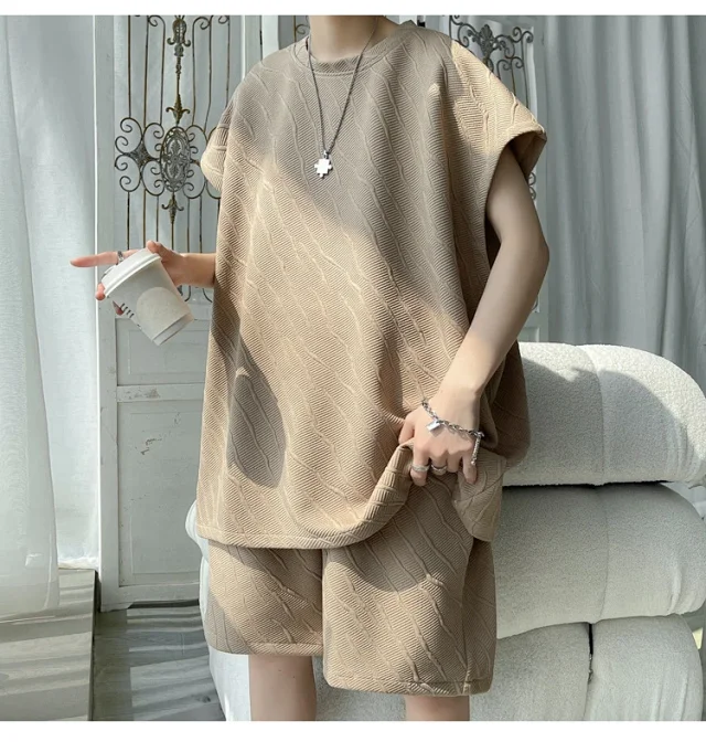 Men's Summer Loose Jacquard Sleeveless Set Detail