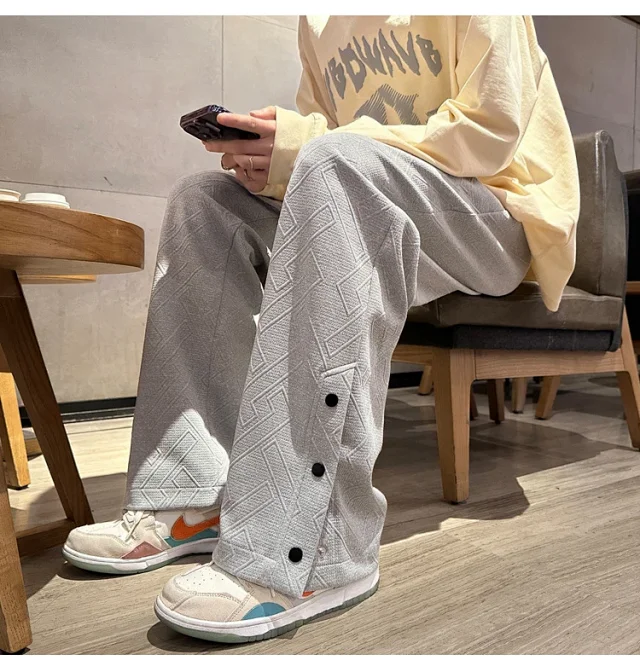 Oversize White Men's Spring Retro Button Sport Pants Detail