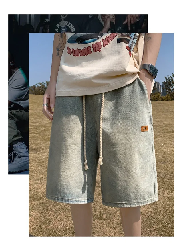 Men's Summer Breathable Cotton Denim Shorts Detail