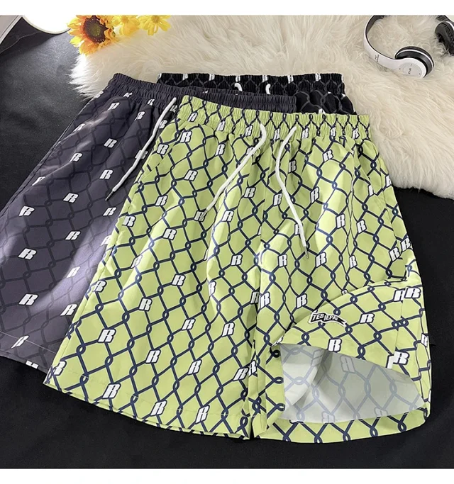 Men's Summer Plaid Patchwork Beach Shorts Detail