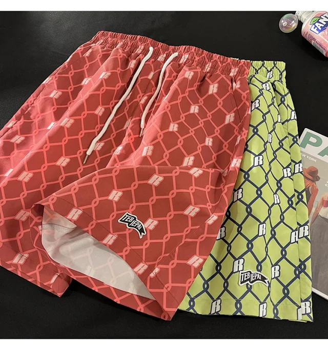 Men's Summer Plaid Patchwork Beach Shorts Detail