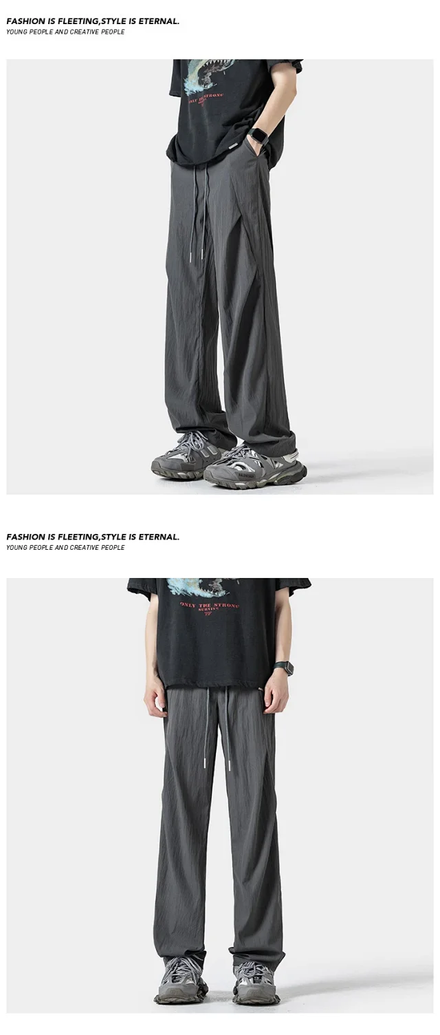 Men's Summer Plain Elastic Ice Silk Pants Detail