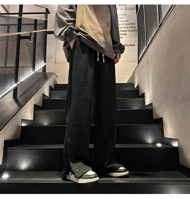 Oversize White Men's Spring Retro Button Sport Pants Detail