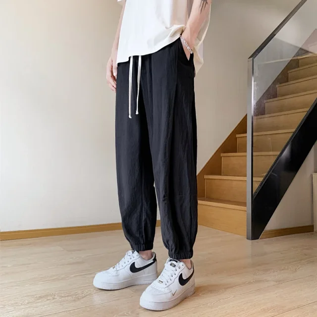 Men's Oversize Spring Retro Ice Silk Wide Leg Pants Detail
