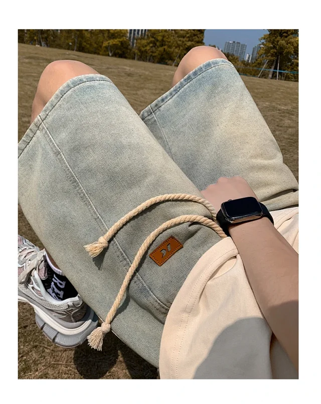 Men's Summer Breathable Cotton Denim Shorts Detail