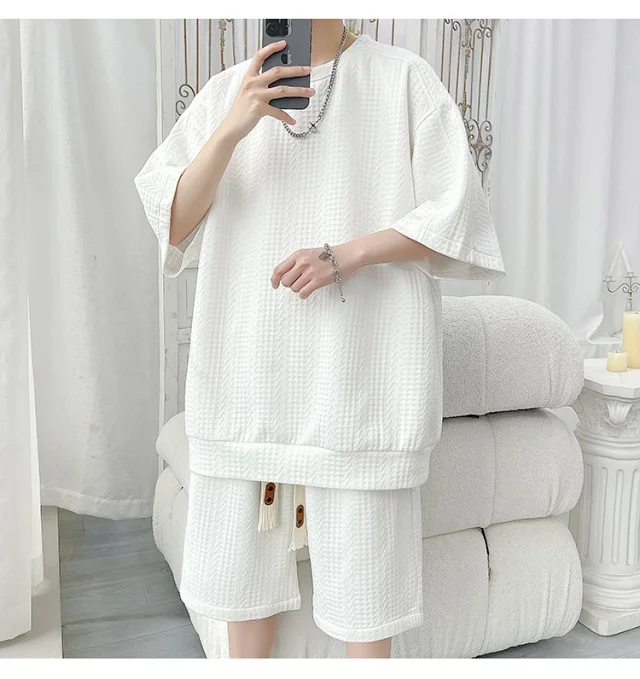 Men's Summer Loose Jacquard 2-Piece Set Detail