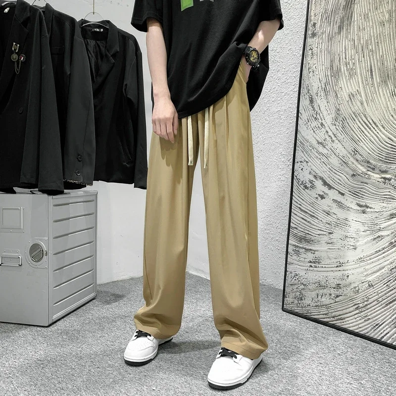 Men's Summer Ice Silk Casual Pants (Plus Size, Drawstring, Loose, High Street Style)