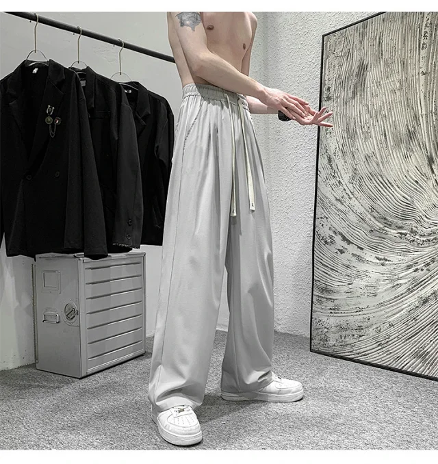 Men's Summer Ice Silk Casual Pants (Plus Size, Drawstring, Loose, High Street Style) Detail