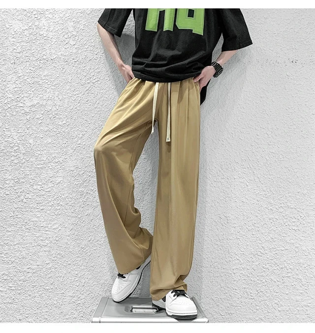 Men's Summer Ice Silk Casual Pants (Plus Size, Drawstring, Loose, High Street Style) Detail