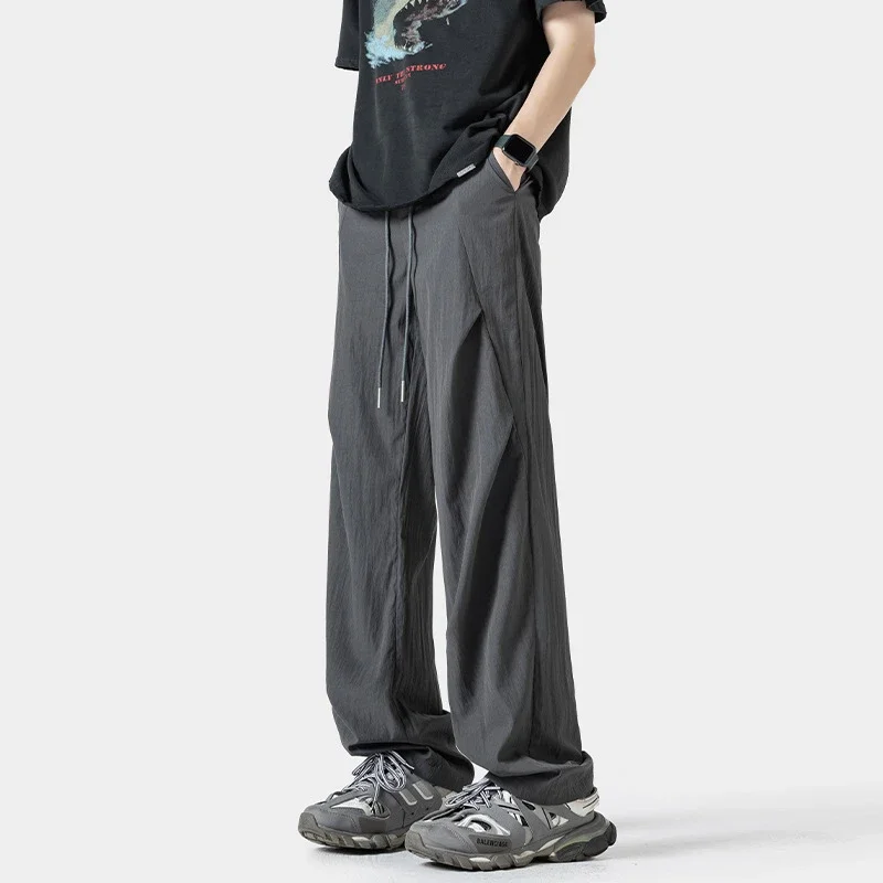 Men's Summer Plain Elastic Ice Silk Pants