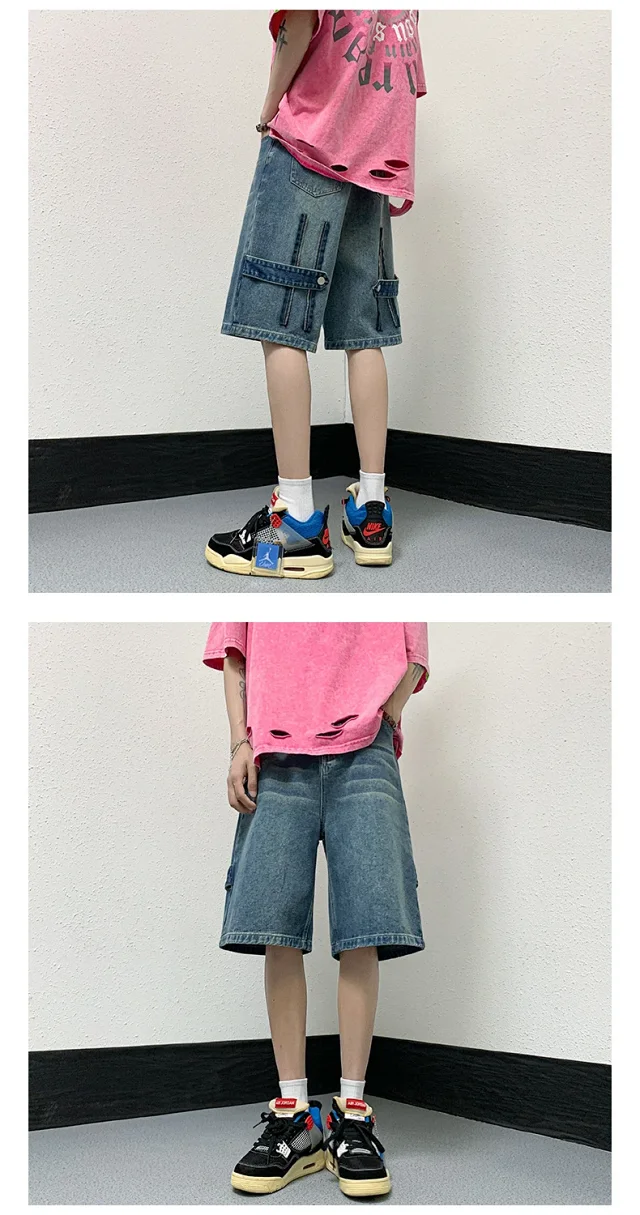 Men's Summer Loose Straight Denim Shorts Detail
