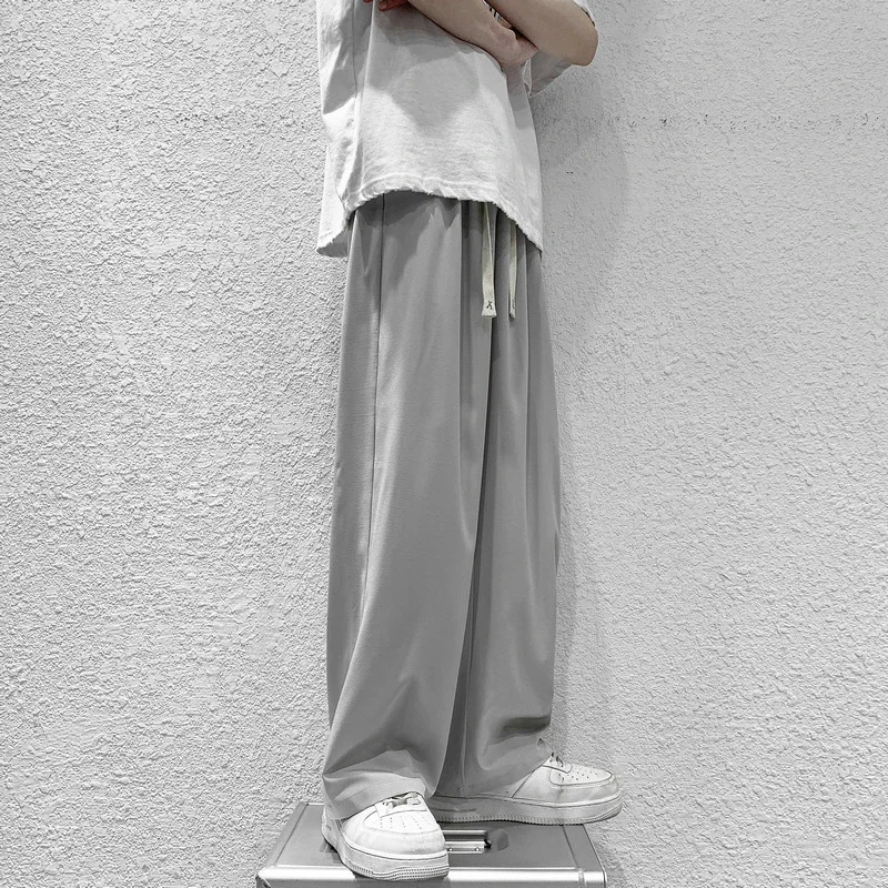 Men's Summer Ice Silk Casual Pants (Plus Size, Drawstring, Loose, High Street Style)
