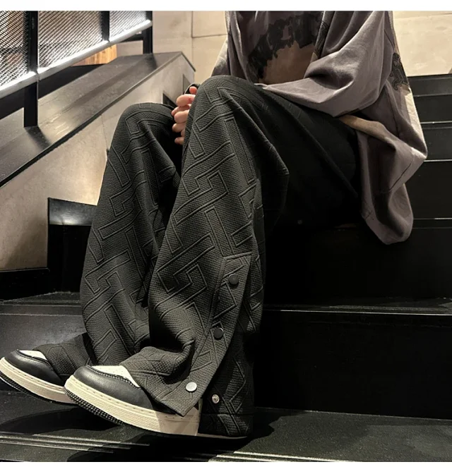 Oversize White Men's Spring Retro Button Sport Pants Detail