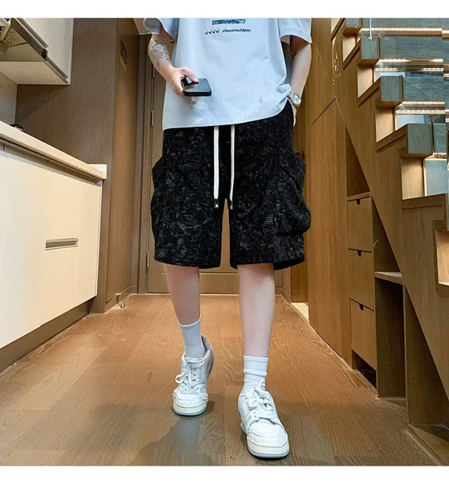 Men's Trendy Brand Black Shorts with Big Pockets Detail