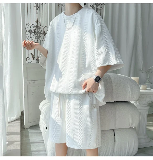Summer Loose Jacquard Men's Sport Set Detail