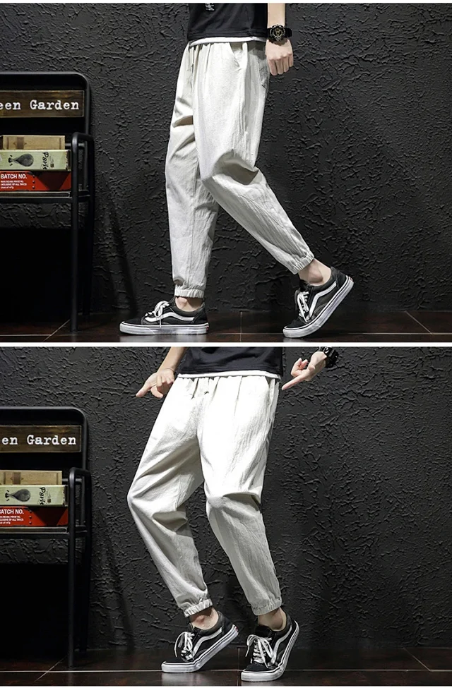 K801 Men's Spring Sporty Wide-Leg Linen Pants Detail