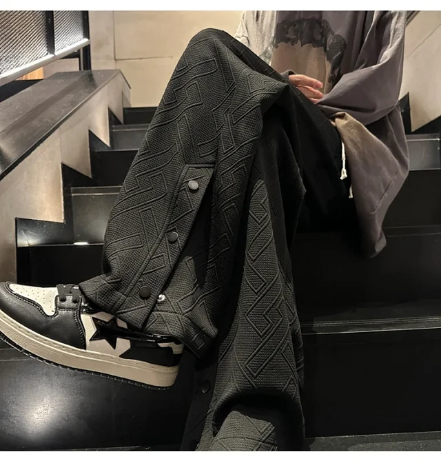 Oversize White Men's Spring Retro Button Sport Pants Detail