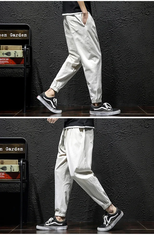 K801 Men's Spring Sporty Wide-Leg Linen Pants Detail