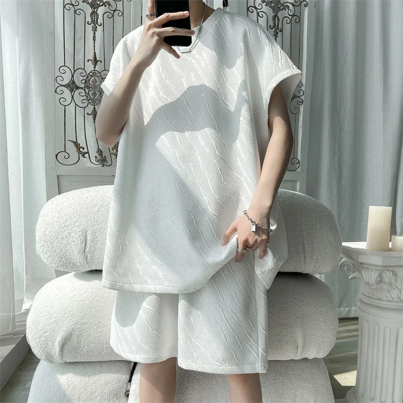 Men's Summer Loose Jacquard Sleeveless Set