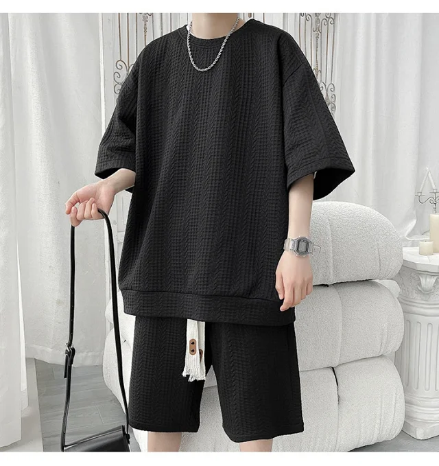 Men's Summer Loose Jacquard 2-Piece Set Detail