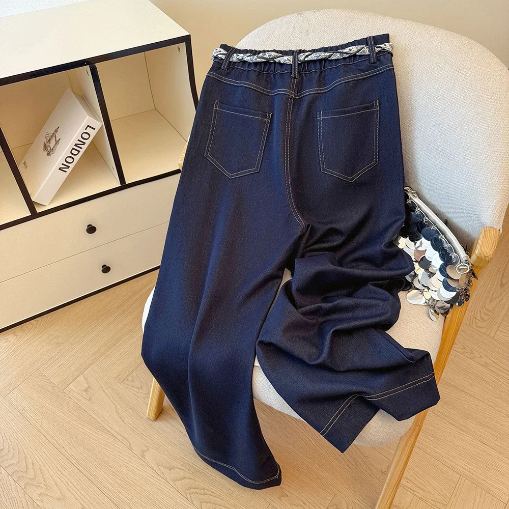 Early Autumn Scarf High-Waisted Denim Wide-Leg Pants