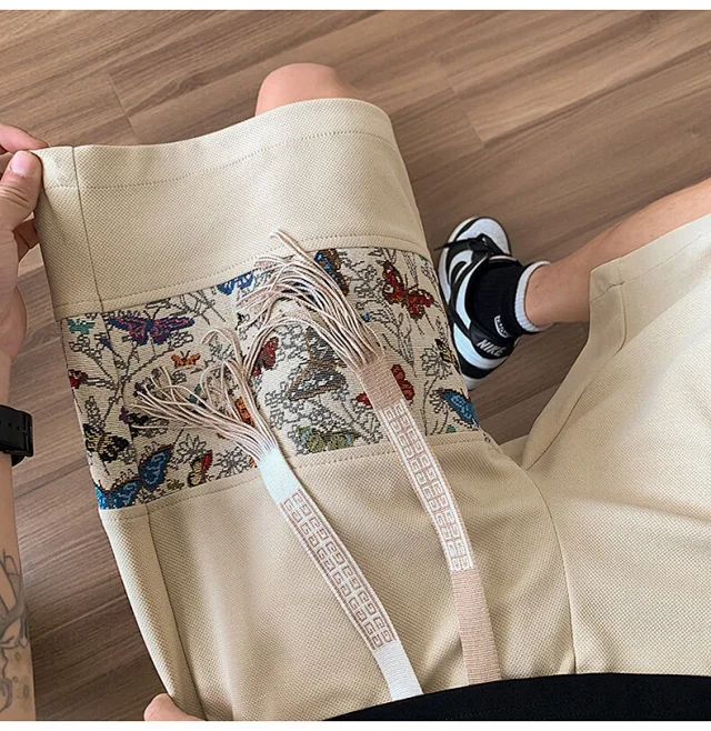 Chinese-style Embroidered Men's Sport Shorts Detail
