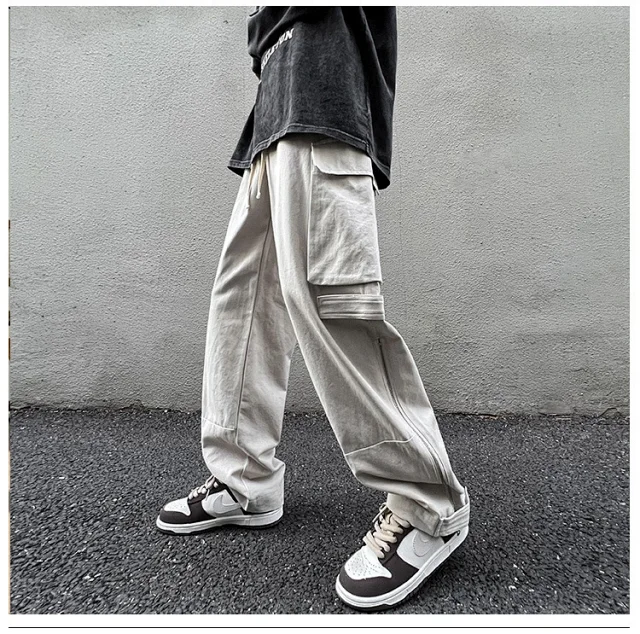 Grey American Retro Cargo Pants for Men Detail