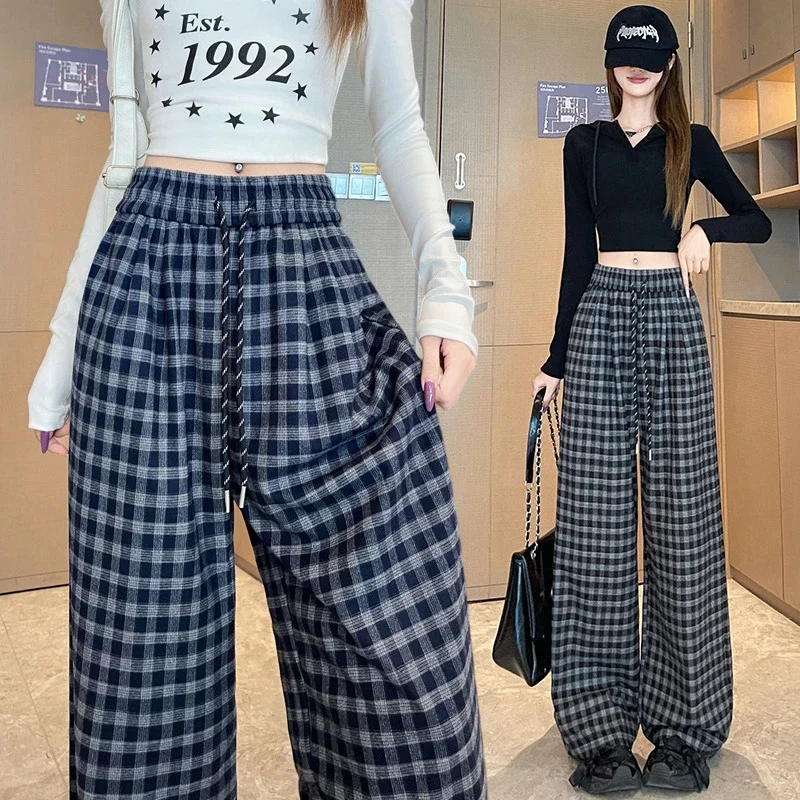 Early Autumn Vintage Plaid Wide-leg Pants