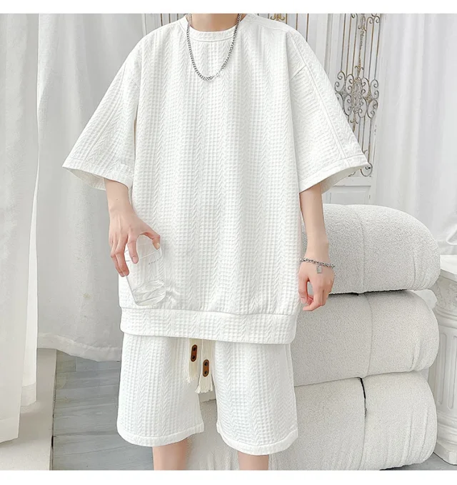 Men's Summer Loose Jacquard 2-Piece Set Detail