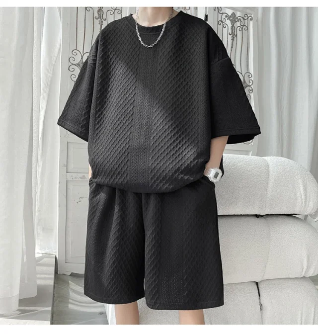 Men's Loose Jacquard T-shirt & Shorts Set Detail