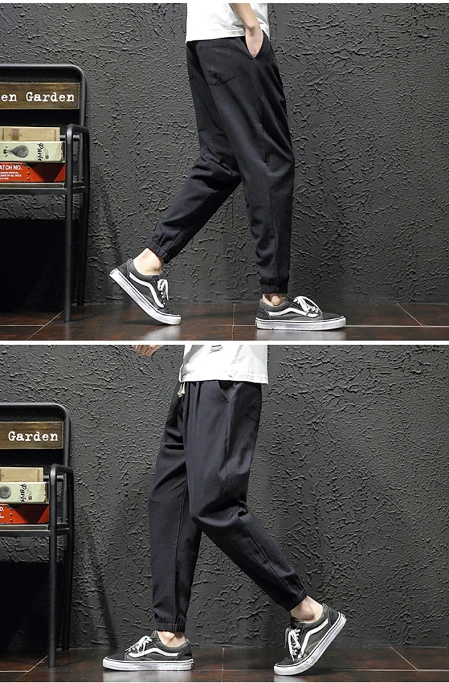 K801 Men's Spring Sporty Wide-Leg Linen Pants Detail