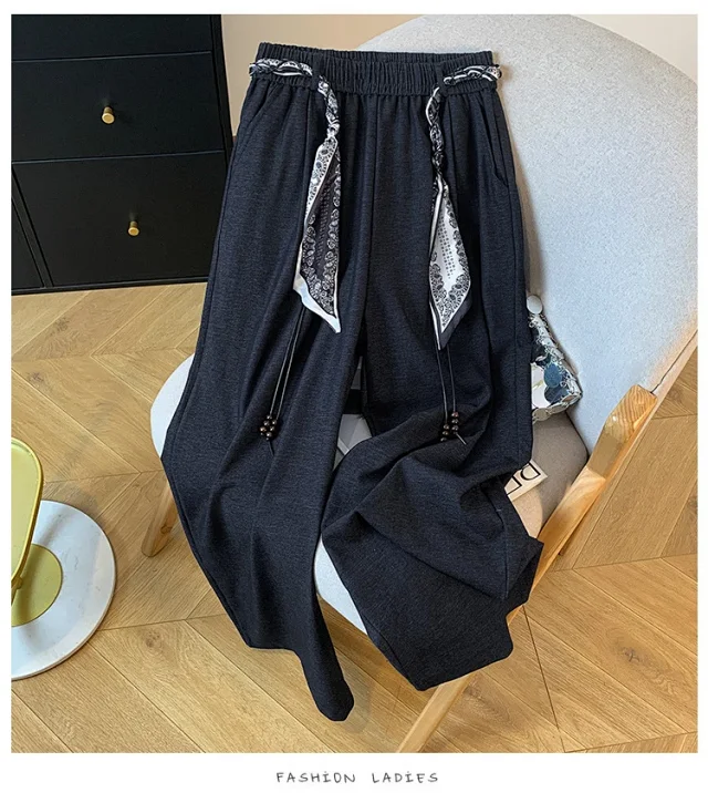 2025 Fall New Loose Scarf Belt Wide-leg Pants Detail