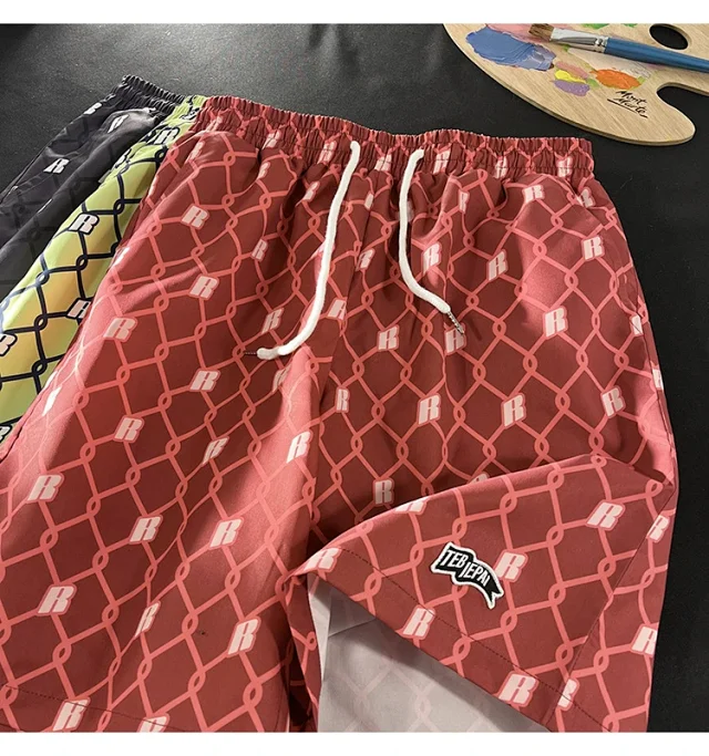Men's Summer Plaid Patchwork Beach Shorts Detail