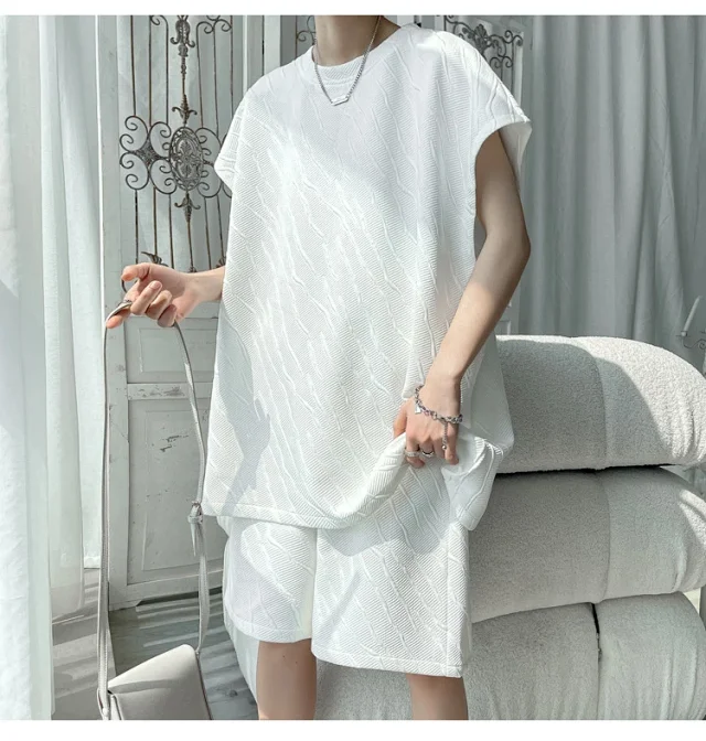 Men's Summer Loose Jacquard Sleeveless Set Detail