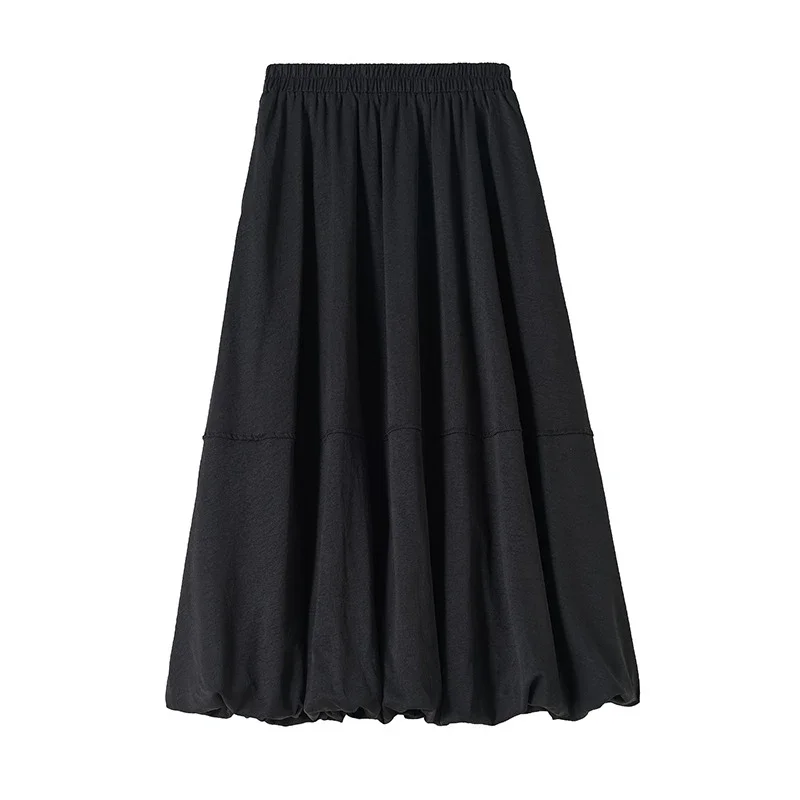 2025 Fall Korean High - Waist A - Line Lantern Midi Skirt