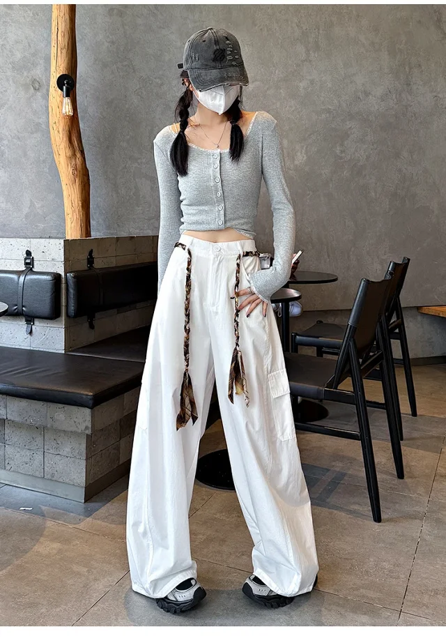 2025 Women's High-Waist Baggy Wide-Leg Cargo Pants Detail