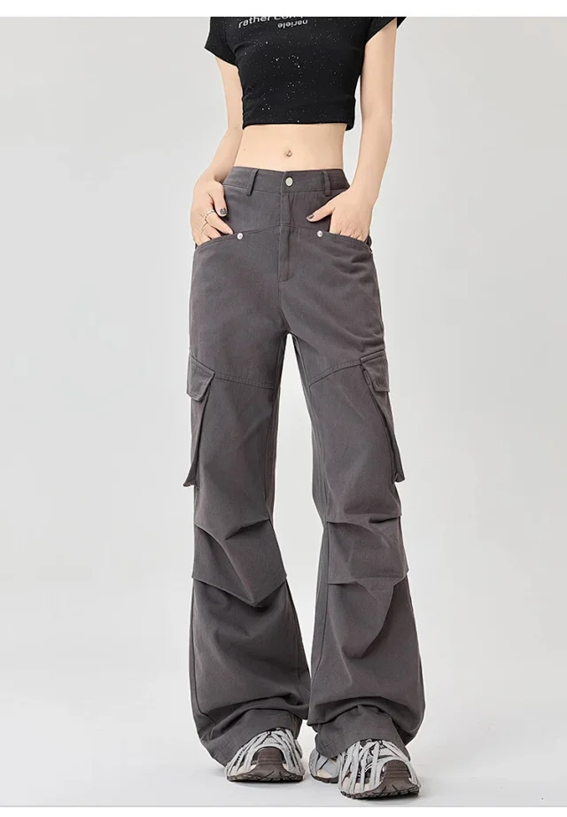 American Retro Pleated Multi-pocket Streetwear Cargo Pants Detail