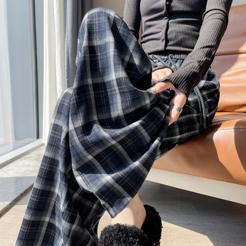 Women's Vintage Plaid Loose High-Waist Pants