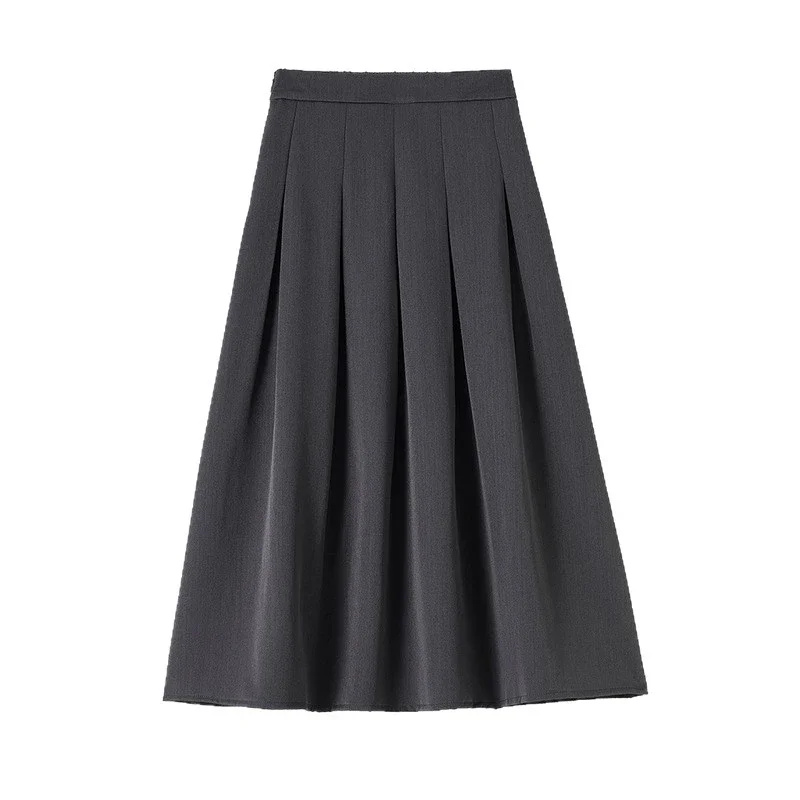 Women's Mid-Length Gray Suit Pleated Skirt