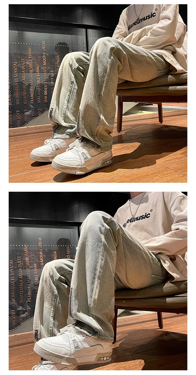 Spring Men's Hiphop Cargo Jeans with Side Zipper Detail