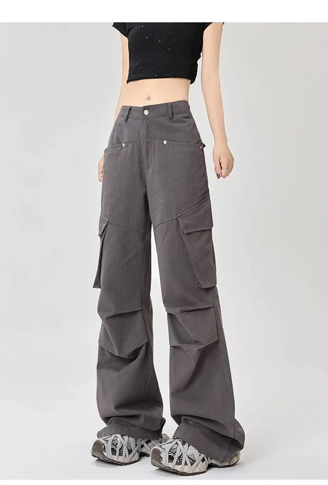 American Retro Pleated Multi-pocket Streetwear Cargo Pants Detail