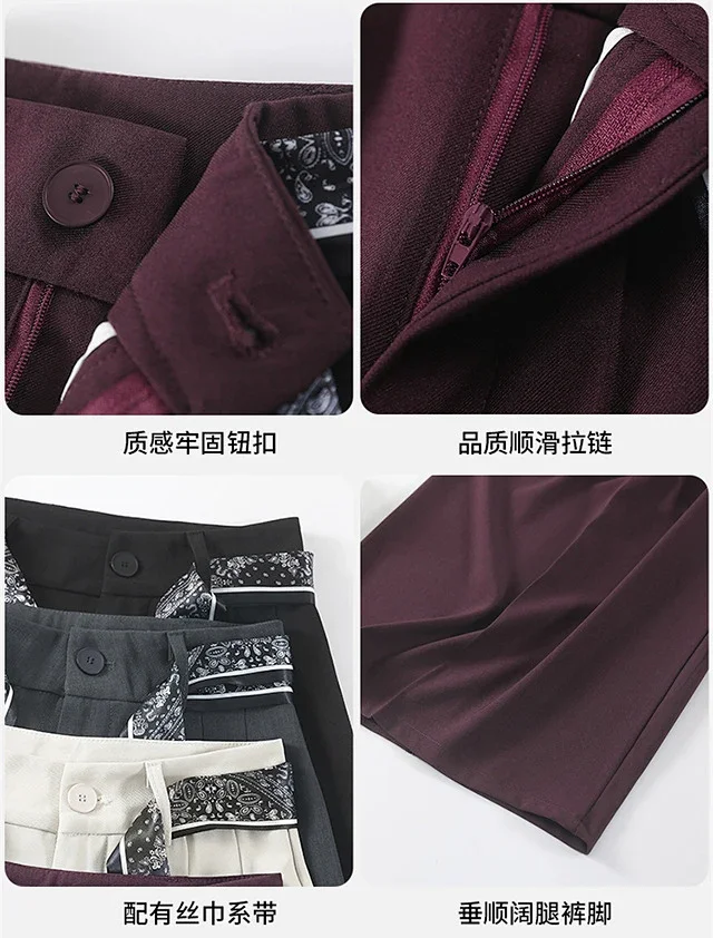 2025 New Women's Silk Belt Drapey Wide - Leg Pants Detail