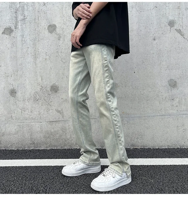 Men's Loose Straight Jeans with Yellow Mud Dyeing Detail