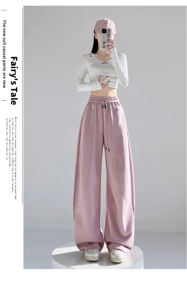 2025 Fall New White Banana Wide - Leg Pants Detail